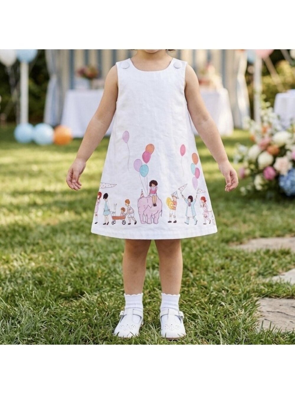 Birthday Party Dress Little Girl Size 4 Balloons Parade White Handmade Party Fun